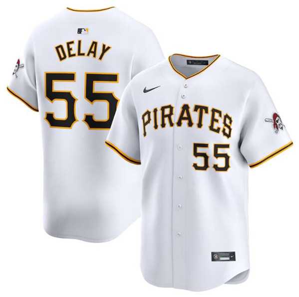 Mens Pittsburgh Pirates #55 Jason Delay White Home Limited Baseball Stitched Jersey Dzhi